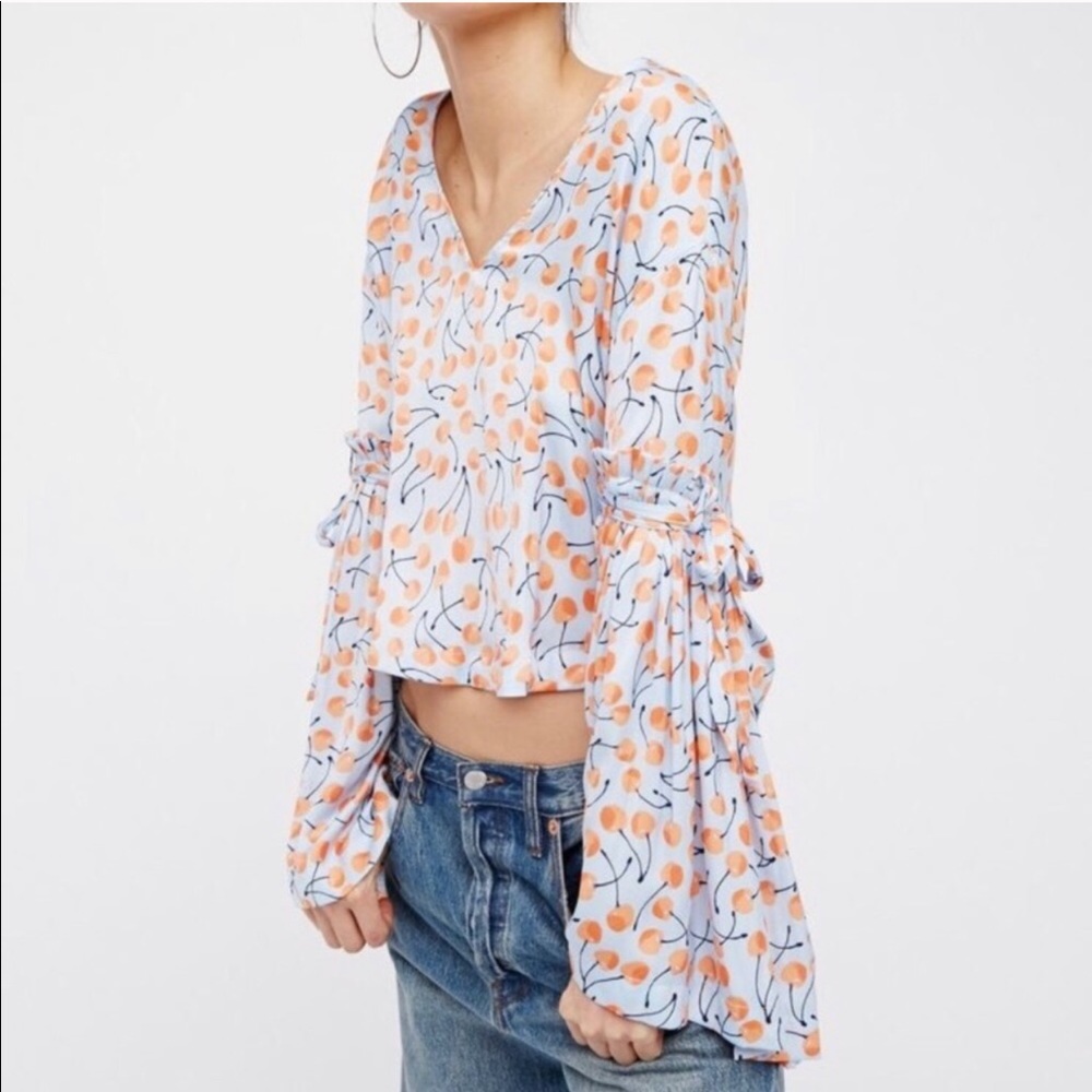 Free People Cherry Pie Bell Sleeve Retro Top